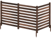 Three-panel wooden outdoor privacy fence in brown, featuring slatted design and ground stakes for secure installation.