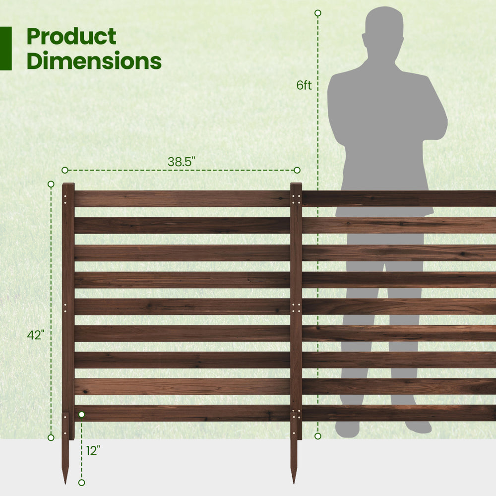 3-panel wooden outdoor privacy fence in brown, measuring 38.5" x 42", with ground stakes for secure installation.