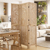 Three-panel wooden room divider with palm leaf design in lightweight paulownia wood, perfect for home privacy and decor.