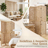 3-panel wooden room divider with palm leaf design, lightweight paulownia frame, ideal for privacy and decorative use.