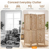 3-panel wooden room divider with palm leaf design, made of lightweight paulownia wood, ideal for creating privacy in any space.