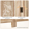 3-panel wooden room divider featuring a palm leaf design, lightweight paulownia frame, and sturdy raised support legs.