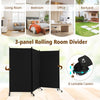 3-panel black room divider with lockable wheels, made of durable polyester, ideal for creating privacy in various.