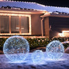 Three lighted Christmas balls in varying sizes, featuring 435 LEDs, perfect for outdoor holiday displays.