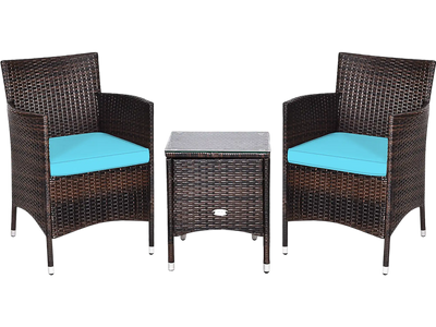 Costway 3-Pc Ergonomic Wicker Patio Conversation Set 03548729 New