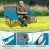 Three-person folding camping chair in blue with adjustable armrests, cotton padding, and two cup holders for outdoor.