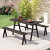 3-person outdoor bench set with a wood-like surface, featuring a sturdy design for patios and gardens.