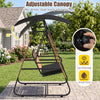3-person outdoor swing with adjustable black canopy, sun-protective fabric, and removable cushion for comfort and stability.