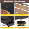 Close-up of the adjustable feet of a 3-person porch swing with a black frame, designed for stable positioning outdoors.