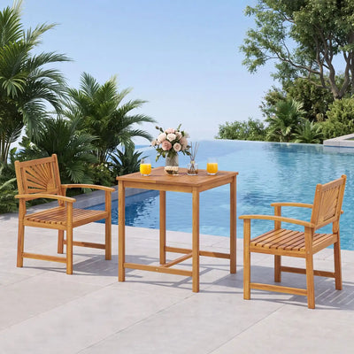 Costway 3-Piece Acacia Wood Patio Dining Set Slatted Surface Hollow Back 77717385 New