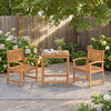 3-piece acacia wood patio dining set featuring a square table and ergonomic chairs, perfect for outdoor relaxation.