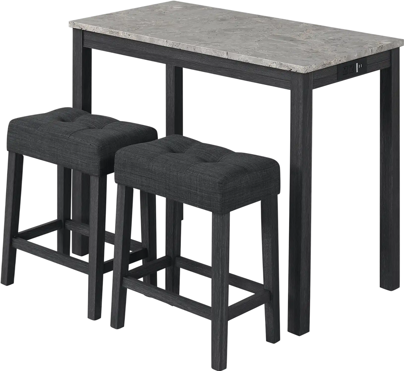 Costway 3-Piece Bar Table Set w/ Charging Station Faux Marble Top 39626610 New