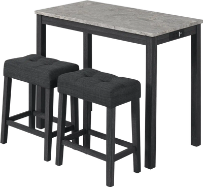Costway 3-Piece Bar Table Set Charging Station Faux Marble Top 39626610 New