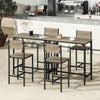 3-piece gray bar table set with backrests and footrests, ideal for small spaces in dining rooms or kitchens.