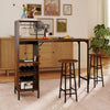 3-piece bar table set in rustic brown with wine rack, ideal for dining and storage in compact spaces.