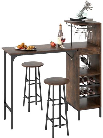Costway 3-Piece Bar Table & Chairs Set w/ 6-Bottle Wine Rack 86947235 New