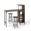 3-piece bar table set in rustic brown with wine rack, stools, and spacious tabletop for dining or working.