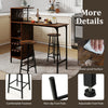 3-piece bar table set in rustic brown with wine rack, waterproof surface, and adjustable foot pads for stability.