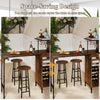 Bar table set with rustic brown finish and stools, featuring a wine rack and space-saving design for versatile use.