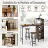 3-piece bar table set in rustic brown with wine rack, ideal for dining or home bar use, featuring a spacious tabletop.