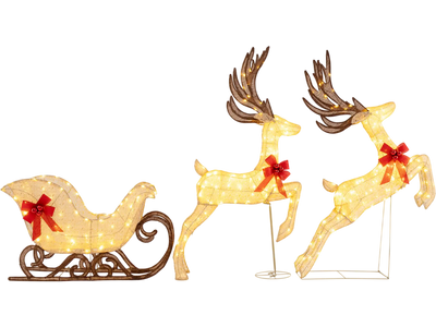 Costway 3-Piece Lighted Christmas Reindeer and Sleigh Lawn Garden Decor 18212770 New