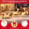 3-piece Christmas lighted reindeer and sleigh set with warm white LEDs and red bows, perfect for outdoor holiday.