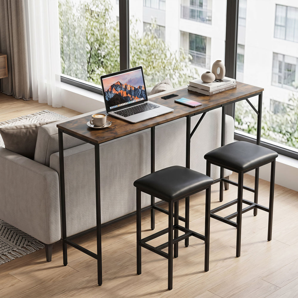 3-Piece Convertible L-Shaped Kitchen Table Chair Set with 2 AC Outlets  USB Port and Type-C Port-Rustic Brown - Gallery View 1 of 11