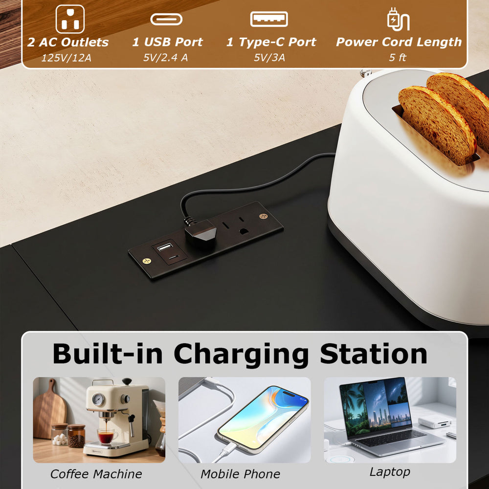 Convertible L-shaped kitchen table chair set with built-in charging station, USB port, and AC outlets for versatile use.
