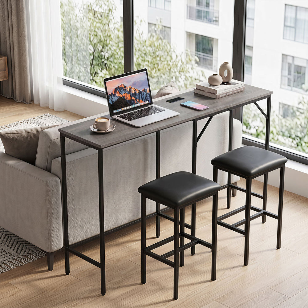 3-Piece Convertible L-Shaped Kitchen Table Chair Set with 2 AC Outlets  USB Port and Type-C Port-Gray - Gallery View 1 of 11