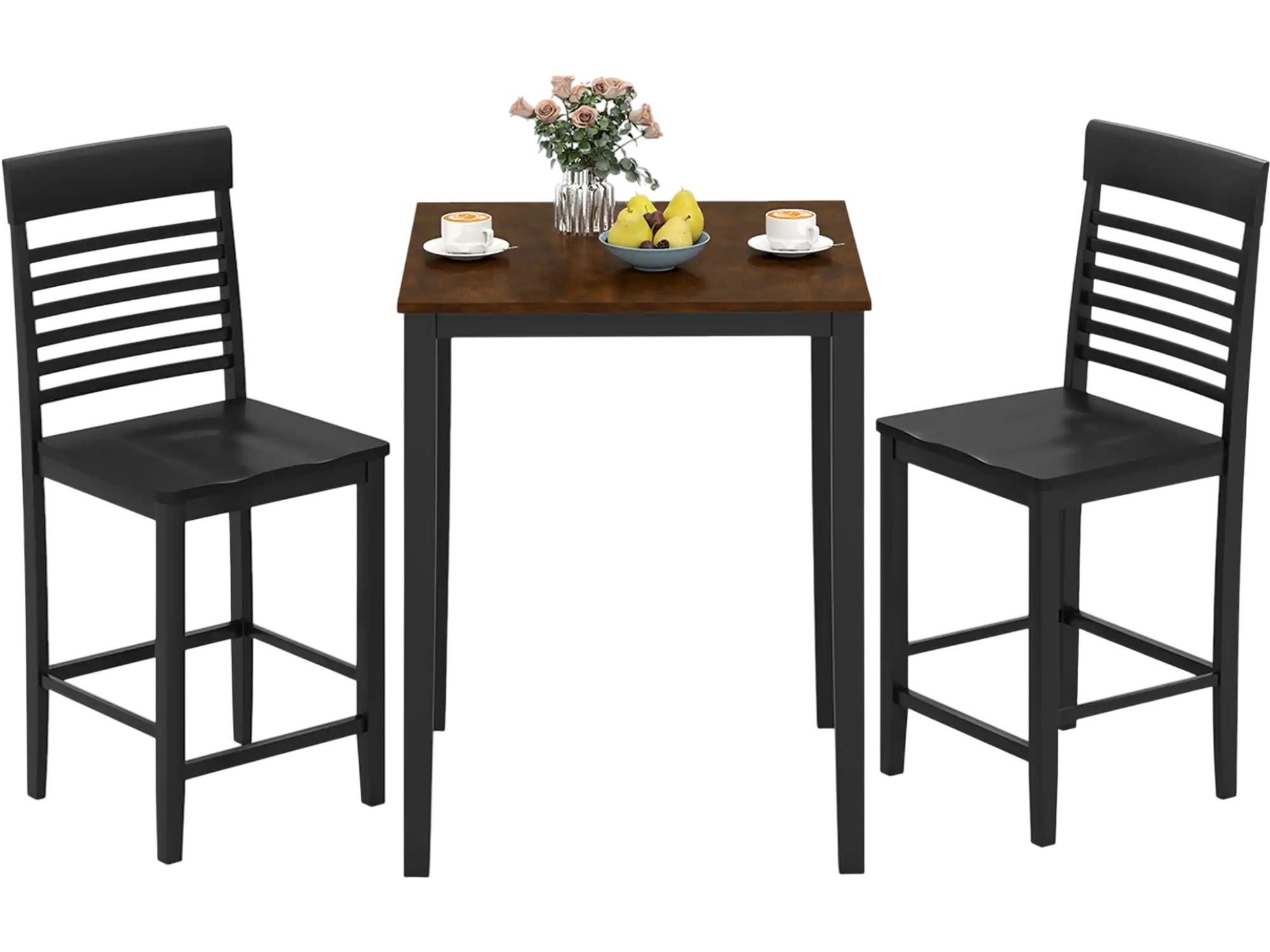 Costway 3-Piece Counter Height Dining Table Set for 2 Rubber Wood Frame Footrest 986735421 New