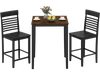 Counter-height dining table set with black rubber wood frame and two chairs, ideal for small spaces and dining.