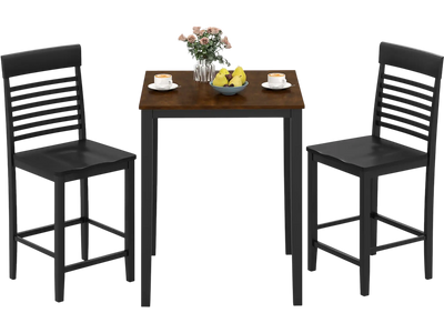 Costway 3-Piece Counter Height Dining Table Set for 2 Rubber Wood Frame Footrest 986735421 New