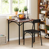 Rustic brown dining table set with two chairs, featuring ergonomic design and sturdy construction for dining rooms.