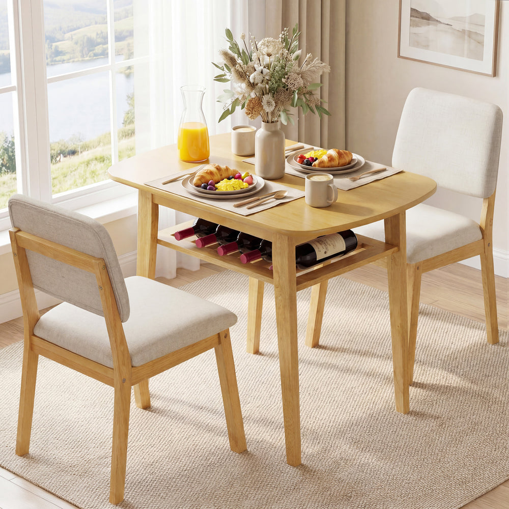 3-Piece Dining Table Set for 2 with Upholstered Chairs-Natural - Gallery View 1 of 10