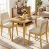 3-piece dining table set for 2 with upholstered chairs in natural wood, featuring built-in storage and rounded edges.