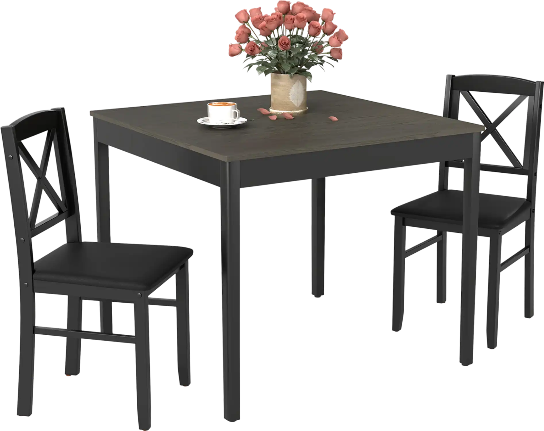 Costway 3-Piece Wooden Square Kitchen Dining Table Set for 2 593184672 New