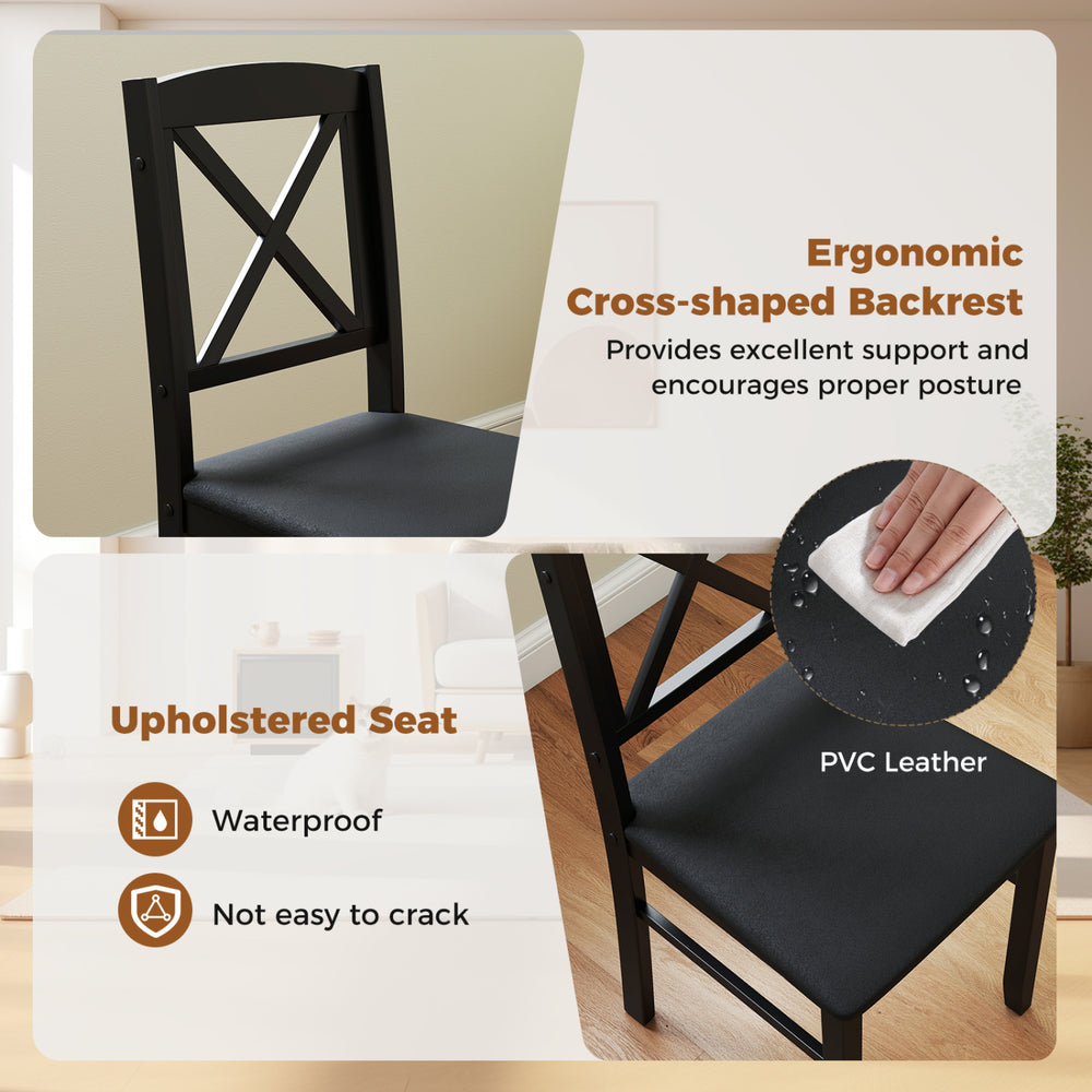 Ergonomic dining chair with cross-shaped backrest, PVC leather seat, waterproof design for small spaces like kitchens.