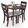 Walnut 3-piece dining table set with rubber wood frame and cushioned chairs, perfect for living rooms or restaurants.