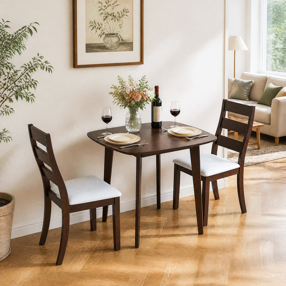 3-piece dining table set with walnut wooden square table and 2 ergonomic chairs, perfect for living rooms or apartments.