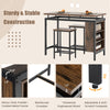 3-piece dining table set with brown veneered wood and metal frame, featuring 3-tier storage shelves for organization.
