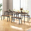 3-piece dining table set featuring a spacious MDF tabletop and two benches with a sturdy black metal frame for family.