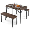 3-piece dining table set featuring a brown MDF tabletop and black metal frame, ideal for family dining in small spaces.