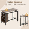 Counter-height table set with 2 stools, brown veneered wood, metal frame, featuring 3-tier storage shelves for.