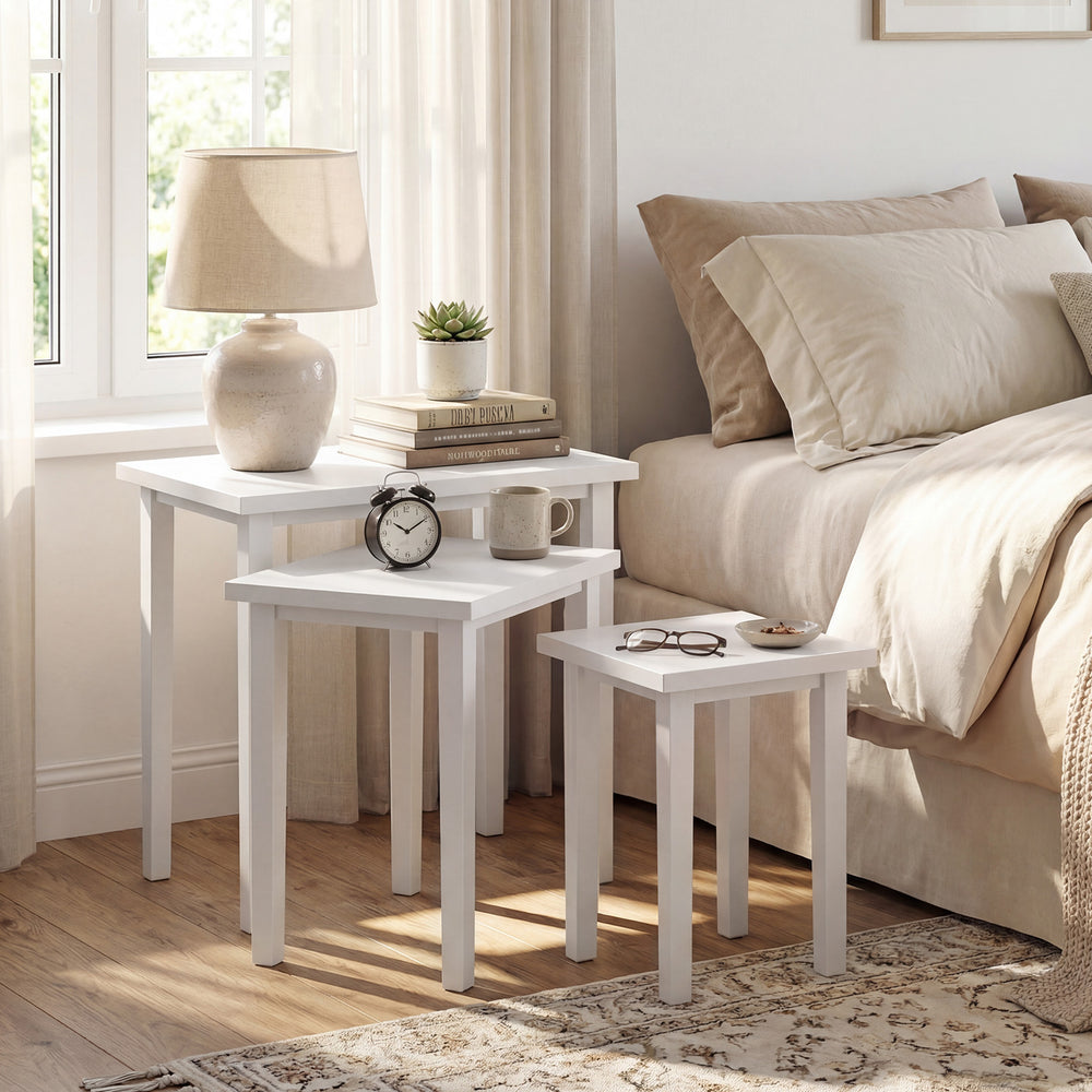 3-Piece Farmhouse Rectangle Side Table Set for Living Room-White - Gallery View 1 of 8