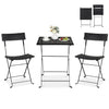 Folding 3-piece bistro set in black features PE wicker and an X-shaped metal frame, perfect for patio or garden use.