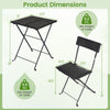Folding bistro set dimensions showing a black PE wicker table and chair with an X-shaped metal frame for outdoor use.