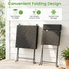 Folding bistro set featuring a black PE wicker table and chairs with an X-shaped metal frame for easy storage.