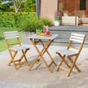 Folding patio bistro set with a square acacia wood table and two chairs, perfect for garden gatherings and outdoor.