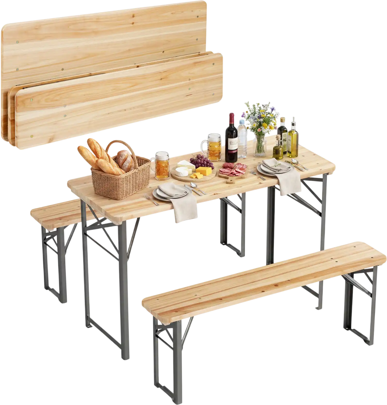 Costway 3-Piece Folding Picnic Table w/ Benches Fir Wood Portable Camping Set 33863236 New