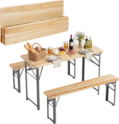 Costway 3-Piece Folding Picnic Table w/ Benches Fir Wood Portable Camping Set 33863236 New